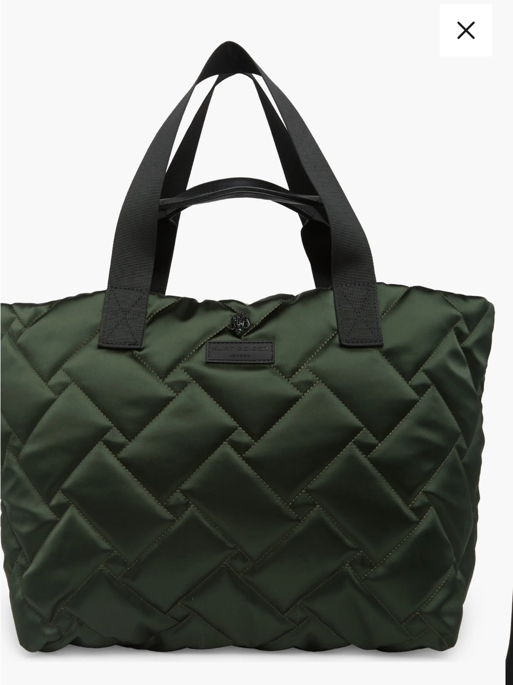 Kurt Geiger Quilted Tote Bag in Dark Green with Black Handles